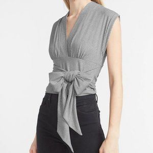 Express Metallic Ribbed Wrap Front Tie Tank XS